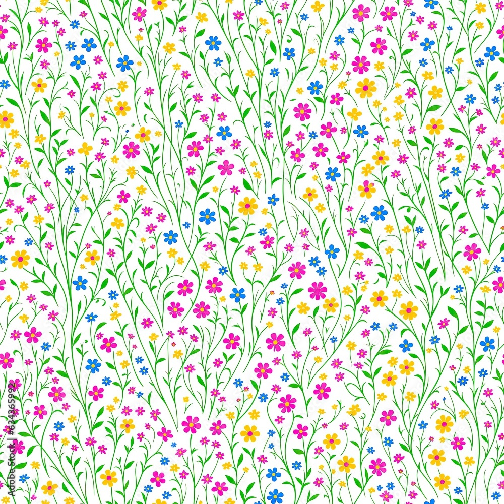 Seamless pattern of colored flowers. AI generated.