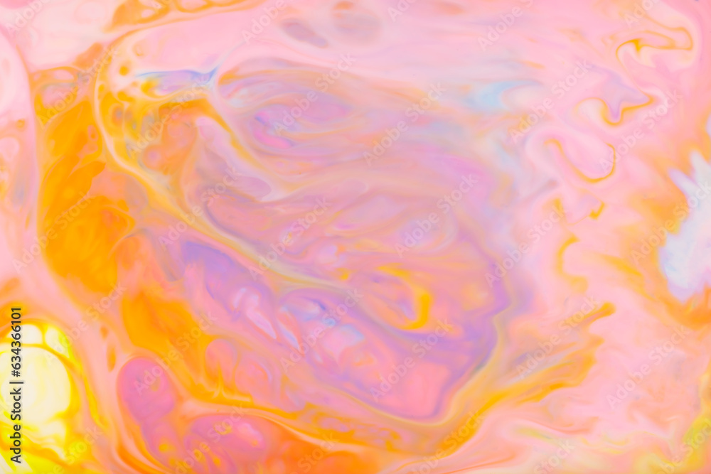 Ink Swirls and Colorful Stains: Fluid Art Fantasy on Blurred Background