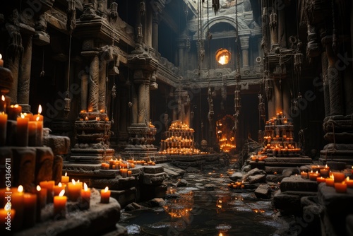 Ephemeral Illumination: Exploring the Enigmatic Depths of an Ancient Stone Chamber Aglow with the Flickering Light of Dripping Candles © furyon