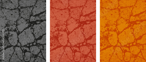 Set of Grunge marble colorful Texture. Collection of Rough textures for web, stories background. Collage of Apricot crush backdrop. Vector illustration.