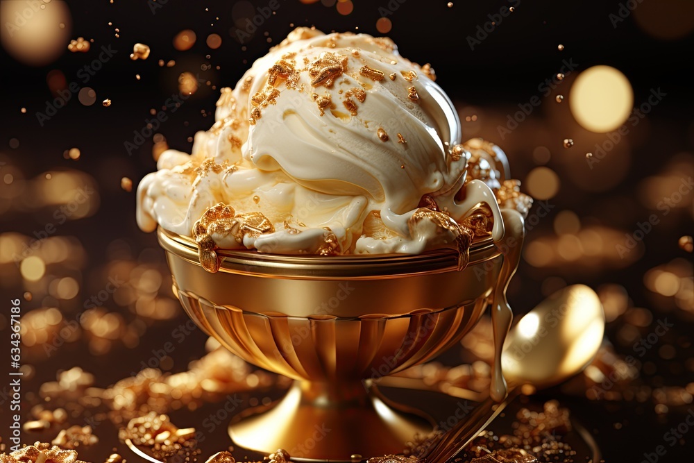 Gold Leaf Ice Cream Indulge in a scoop of luxurious ice cream adorned