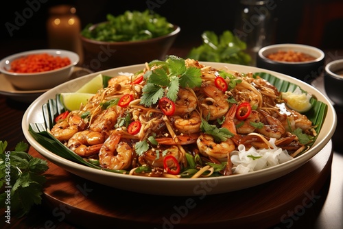 Pad Thai  Experience the iconic Thai stir-fried noodle dish  combining tamarind  peanuts  and fresh lime for a harmonious balance of flavors.Generated with AI