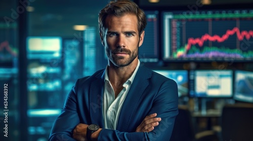 Photograph of a financial professional man among the stock market charts © GMZ