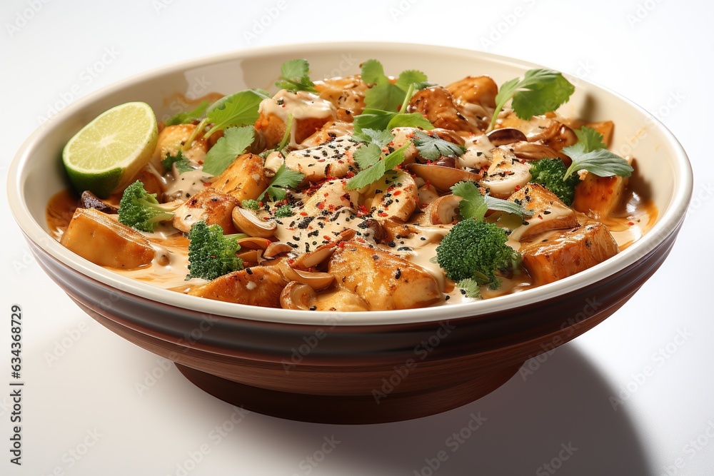 Massaman Curry: Experience the richness of this coconut-based curry with tender beef or chicken, infused with fragrant spices and peanuts.Generated with AI Massaman Curry: Experience the richness of this coconut-based curry with tender beef or chicken, infused with fragrant spices and peanuts.Generated with AI