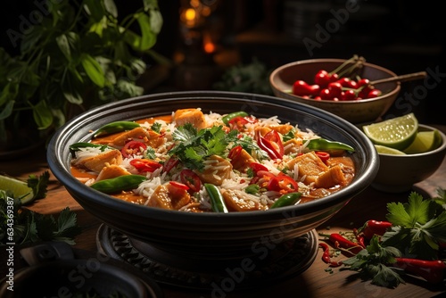 Gaeng Daeng: Revel in the fiery and aromatic red curry, featuring succulent meat or tofu in a spicy coconut sauce.Generated with AI