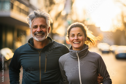 Energetic Young Couple Embracing a Morning Jog. Ai generated