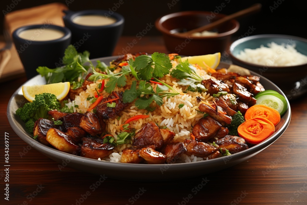 Khao Pad: Taste the comfort of Thai fried rice, stir-fried with eggs, vegetables, and choice of meat.Generated with AI