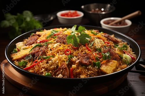 Khao Pad: Taste the comfort of Thai fried rice, stir-fried with eggs, vegetables, and choice of meat.Generated with AI