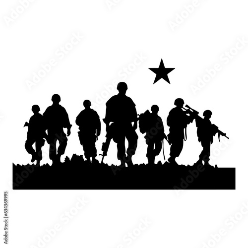 silhouettes of soldiers in military style