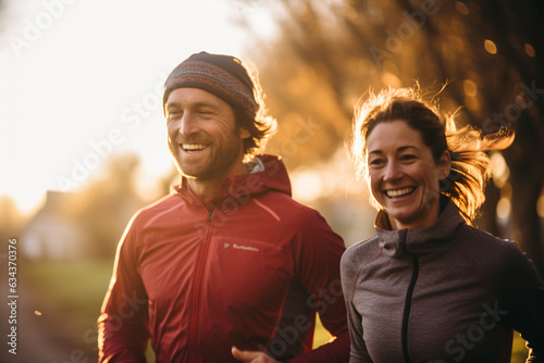 Energetic Young Couple Embracing a Morning Jog. Ai generated