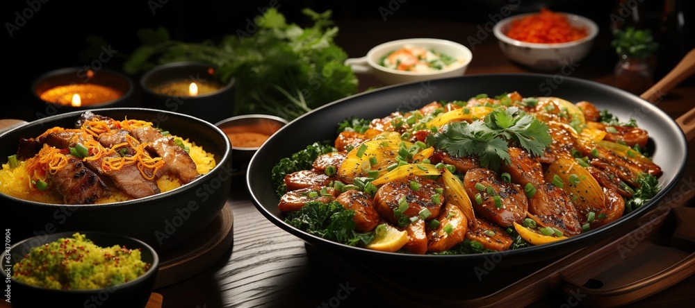 Moo Pad Kamin: Experience the enticing flavors of Thai-style turmeric pork stir-fry, a perfect blend of savory and aromatic spices.Generated with AI Moo Pad Kamin: Experience the enticing flavors of Thai-style turmeric pork stir-fry, a perfect blend of savory and aromatic spices.Generated with AI