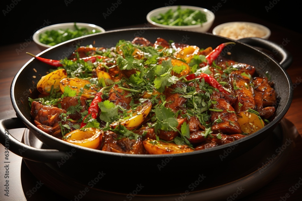 Moo Pad Kamin: Experience the enticing flavors of Thai-style turmeric pork stir-fry, a perfect blend of savory and aromatic spices.Generated with AI Moo Pad Kamin: Experience the enticing flavors of Thai-style turmeric pork stir-fry, a perfect blend of savory and aromatic spices.Generated with AI