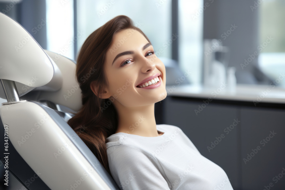 Smiling woman in dental chair Smiling woman in dental chair