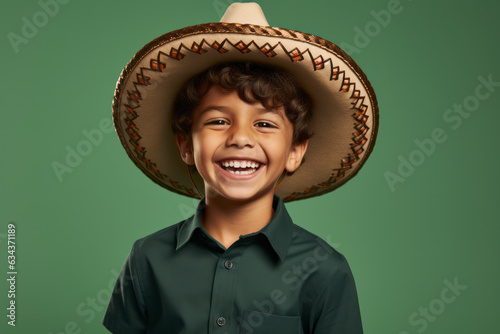 Cheerful Mexican Boy with Infectious Smile on Vibrant Green Studio Background