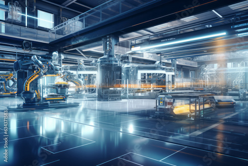Cutting-edge technology in a futuristic smart factory interior