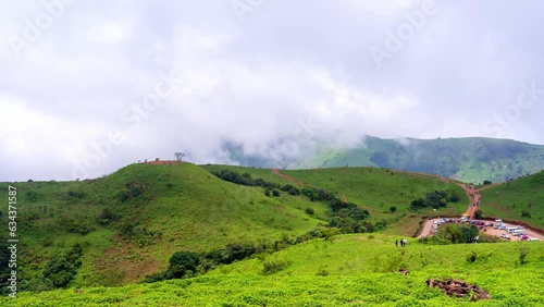 Timelapse view of Western ghats mountain range seen from Devaramane Peak, Karnataka, India. photo