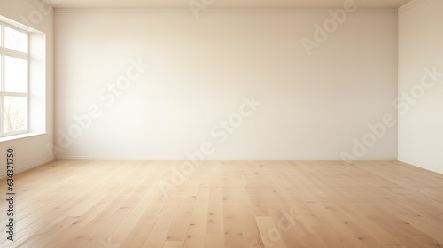 Empty room and wall and wooden floor. Interior background for presentation. Generative AI © DZMITRY