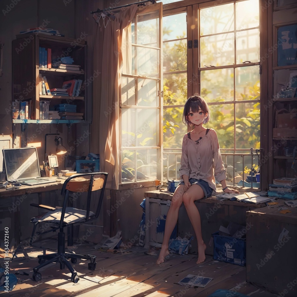 a girl in her study room