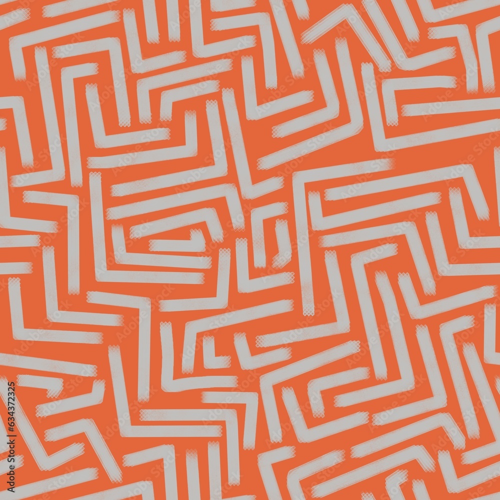 Seamless abstract textured pattern. Simple background orange and grey texture. Digital brush strokes background. Square swirls. Design for textile fabrics, wrapping paper, background, wallpaper, cover