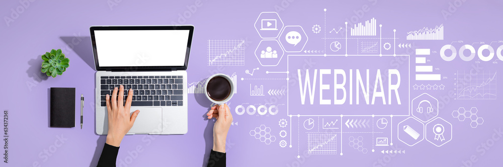 Webinar theme with person using a laptop computer Webinar theme with person using a laptop computer