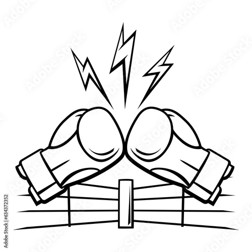Emblem with boxing gloves. Box club label. Sport illustration in cartoon style.