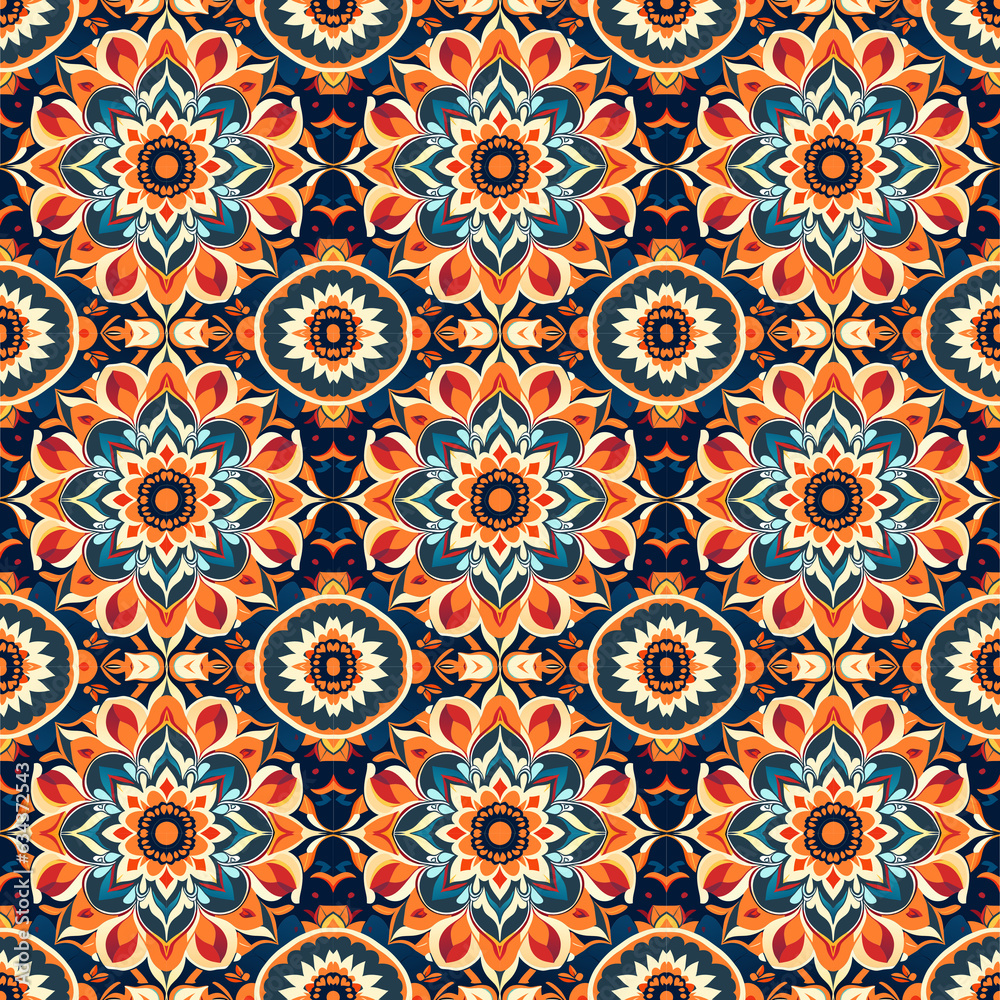 Seamless pattern with mandalas. Vintage decorative elements. Hand drawn background. Islam, Arabic, Indian, ottoman motifs. Perfect for printing on fabric or paper.