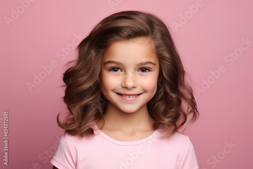 Joyful Caucasian Girl with Radiant Smile on Vibrant Pink Studio Background