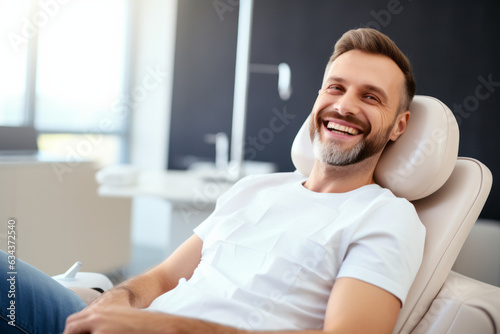 Smiling young man in dental chair