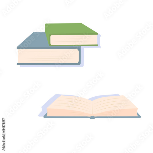 Simple set of vector book icons in flat style. Closed and open books on white background. Education, school. Vector illustration