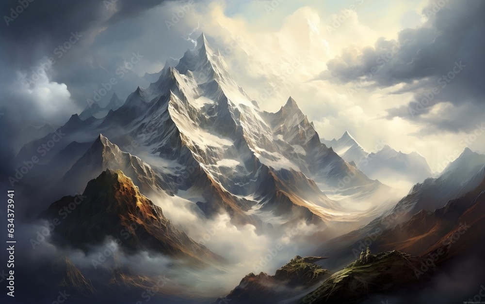 Majestic Cloud bound Mountain Landscape. Generative AI