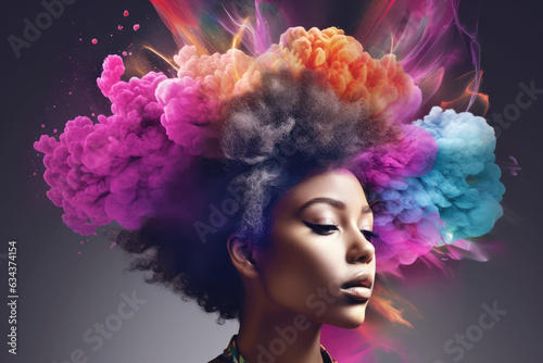 Portrait of an African woman with color splash afro hairstyle 