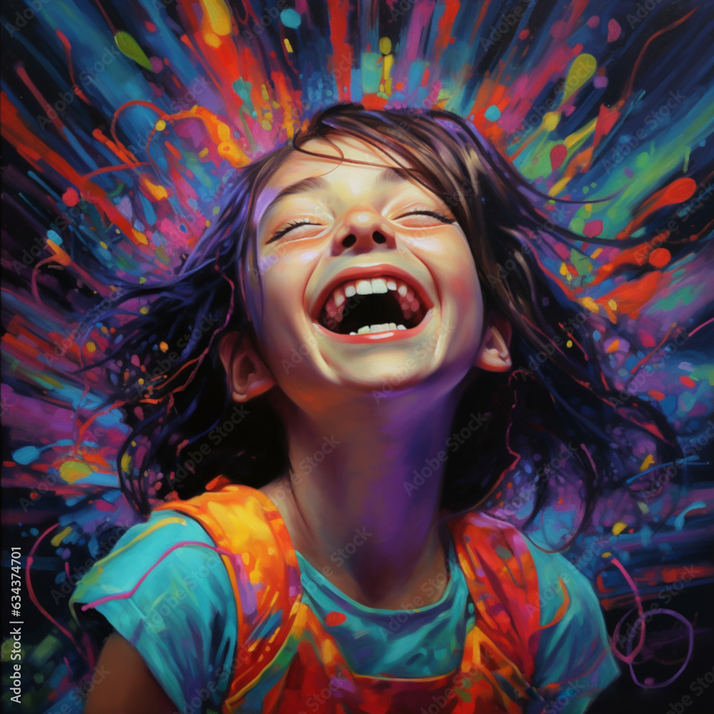 happy child vivid electric colors created with Generative AI technology
