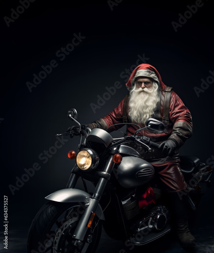 Cool Santa Claus and classical motorcycle.