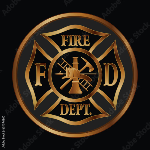 Fire Department Cross Gold Button is a vector design of a classic Maltese cross firefighter symbol inside of a circular shape ideal for buttons and stickers. Includes the cross, firefighter logo.