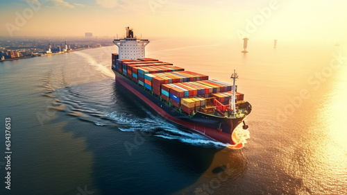 Fotografia Aerial view container cargo ship. Business concept. Generative AI