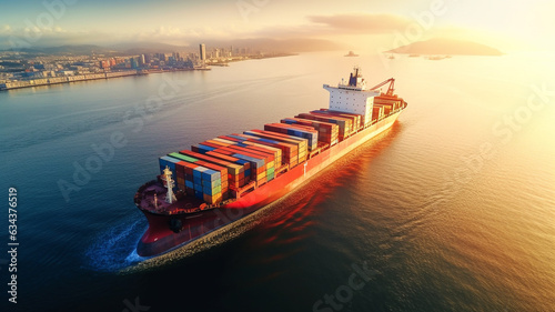 Aerial view container cargo ship. Business concept. Generative AI
