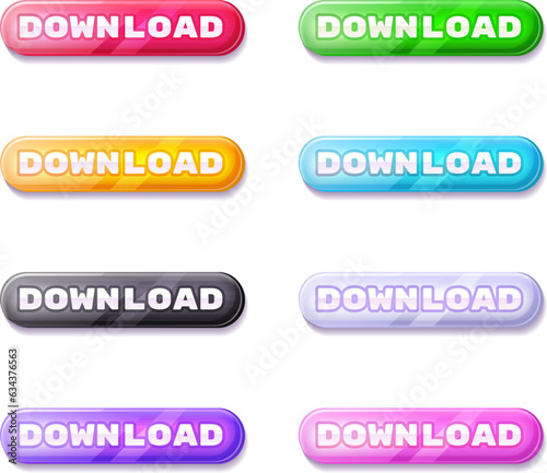 Set of modern download buttons with shadows for web site interface.