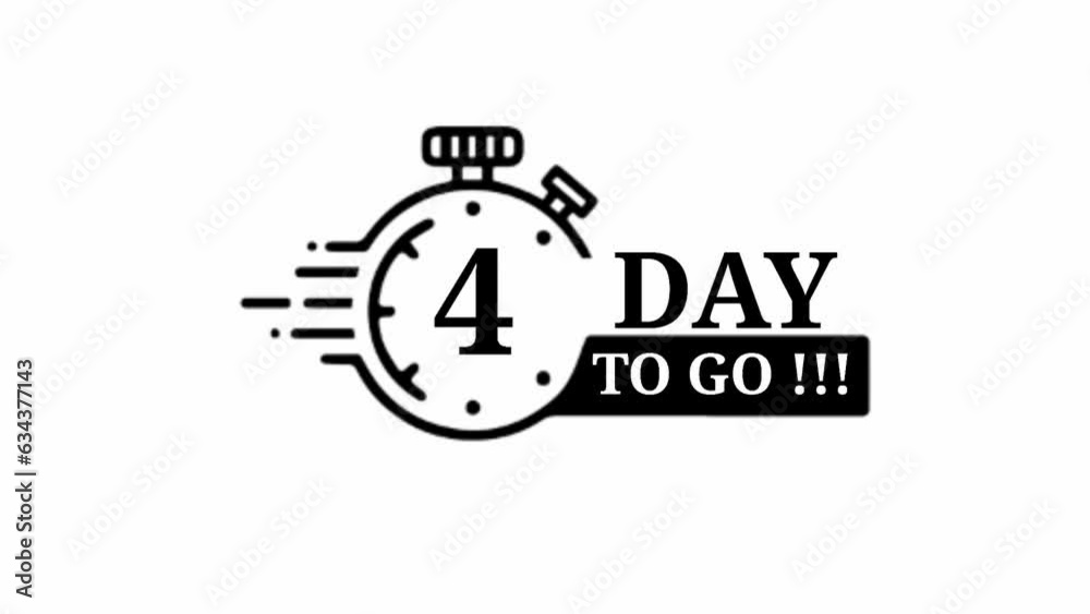 4 days left. Vector emblem with the number of days remaining. label, black alarm clock flat with ribbon, ,Clock icon. Time icon. Count time sale. Motion design 4 days left. Vector emblem with the number of days remaining. label, black alarm clock flat with ribbon, ,Clock icon. Time icon. Count time sale. Motion design