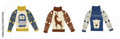 Christmas ugly sweater party, decoration for Christmasm, set of vector ugly sweater party.