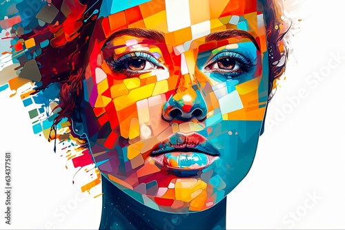 Diverse and Colorful Abstract Face Collage Illustrating Equality and Identity in Society through Generative AI. Generative AI