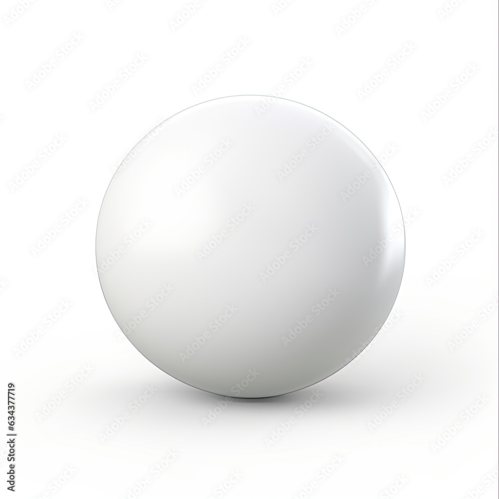 White Ball on Isolated Background. Realistic 3D Rendering of Round Object with Shadow in Pure White Sphere. Symbolic Illustration: Generative AI