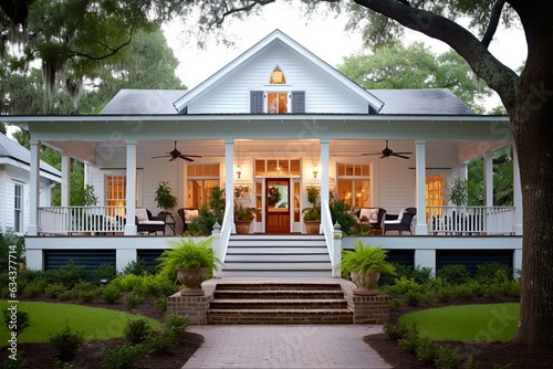Fotografiet Southern Home with Inviting Front Porch and Expensive Curb Appeal