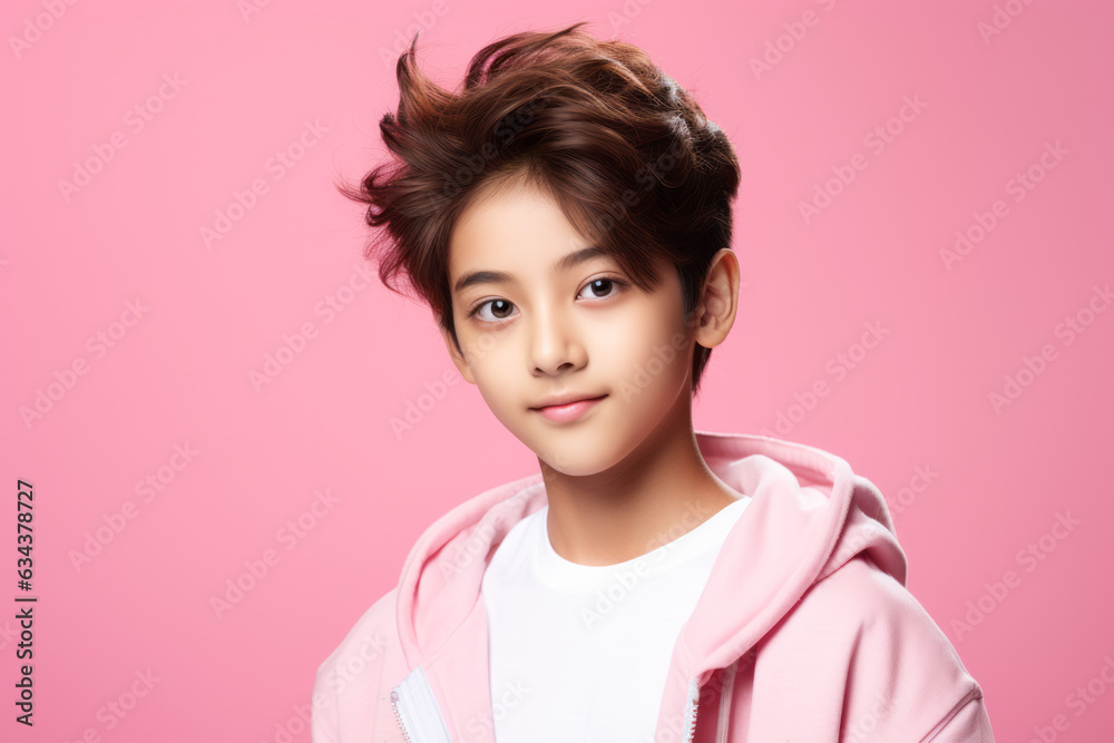 Cheerful Asian Boy with a Cute Smile on Vibrant Pink Studio Background Cheerful Asian Boy with a Cute Smile on Vibrant Pink Studio Background