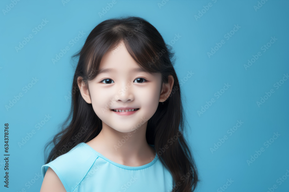 Smiling Asian Girl with Blue Studio Background Smiling Asian Girl with Blue Studio Background