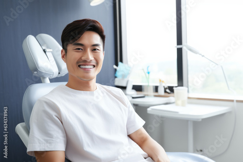 Smiling Asian Man in Dental Chair