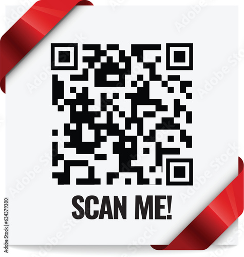 Scan me icon with red ribbon. Symbol or emblem. vector illustration