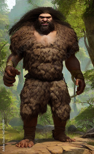artistic closeup portrait of a primitive caveman with beard