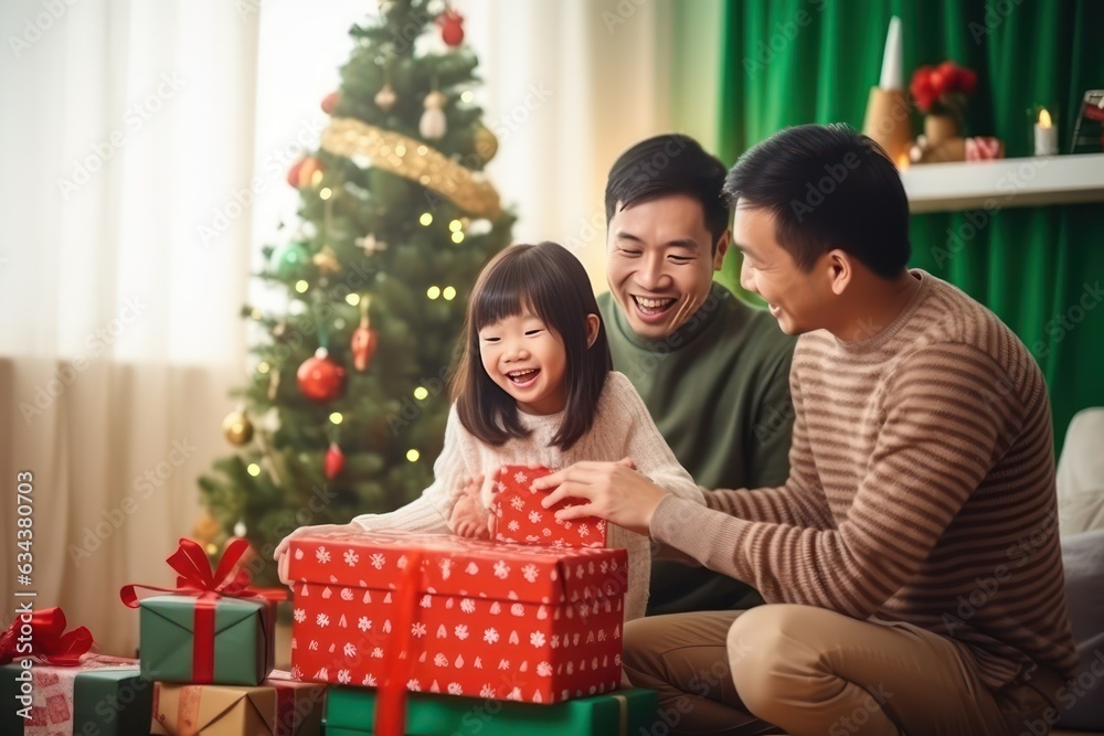 A happy diverse Asian family celebrates Christmas A happy diverse Asian family celebrates Christmas