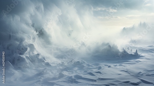 A fierce blizzard  winter landscape  with strong winds and heavy snowfall. 