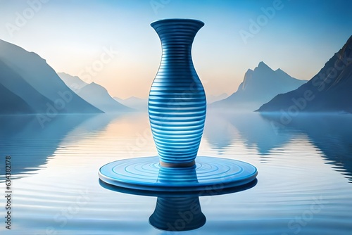 blue vase with water reflection